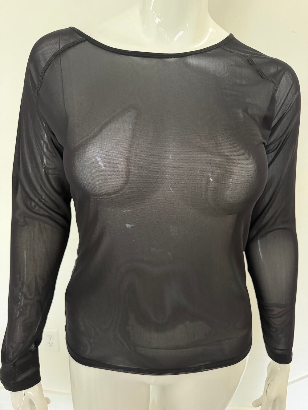 Kate Kasin 2XL Black Sheer Mesh Long Sleeve Top Stretch See Through NWT